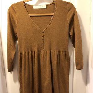 ZARA Carmel-colored Knit V-Neck Dress - NEVER WORN